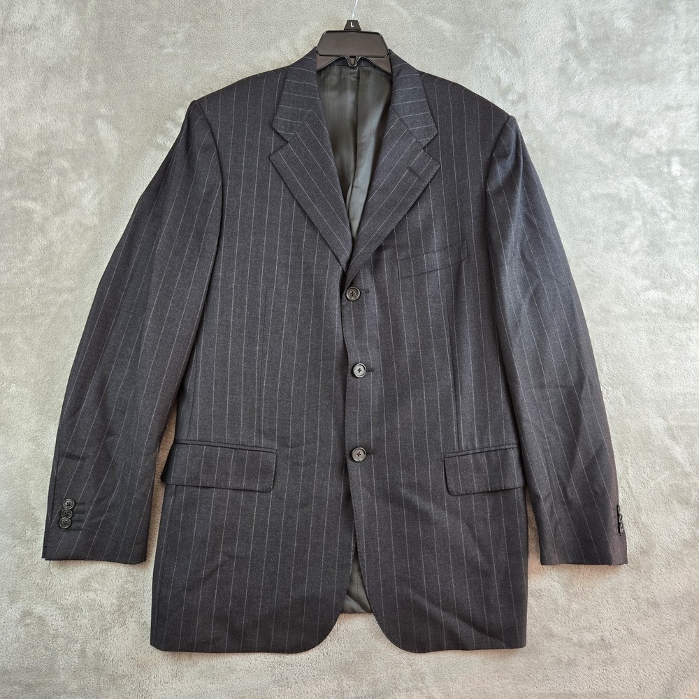 Corneliani Blazer Jacket Mens 52 Black Pin Stripe Virgin Wool Extra Fine Classic